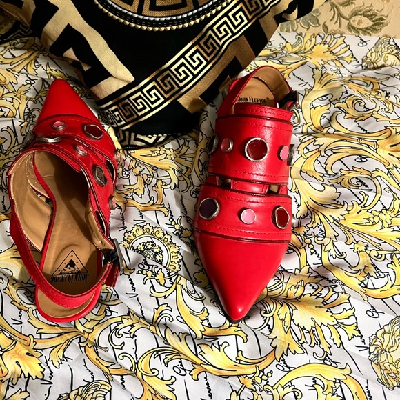 John Fluevog Shoes - John Fluevog Red Pointed Toe Cutout Slingback Flats